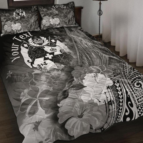 Tonga Custom Personalised Quilt Bed Set - Humpback Whale with Tropical Flowers (White)