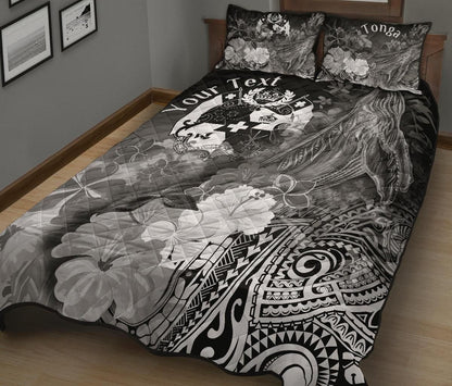 Tonga Custom Personalised Quilt Bed Set - Humpback Whale with Tropical Flowers (White)