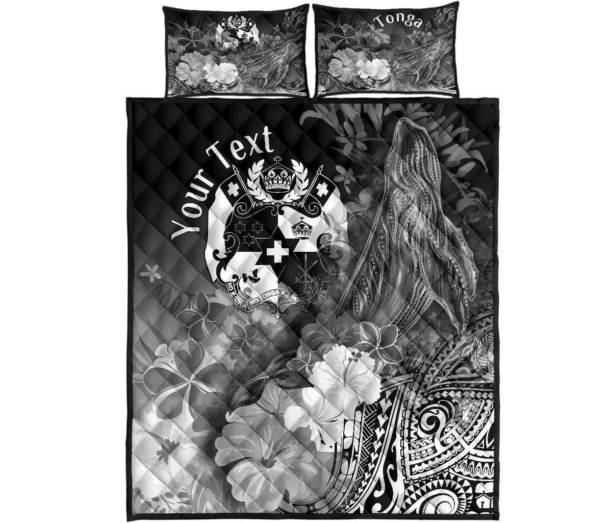 Tonga Custom Personalised Quilt Bed Set - Humpback Whale with Tropical Flowers (White)