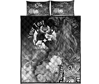 Tonga Custom Personalised Quilt Bed Set - Humpback Whale with Tropical Flowers (White)