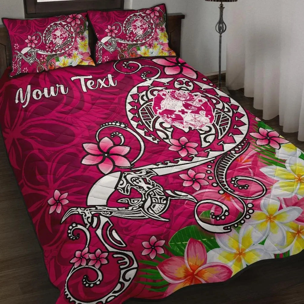 Tonga Custom Personalised Quilt Bed Set - Turtle Plumeria (Pink)