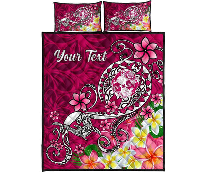 Tonga Custom Personalised Quilt Bed Set - Turtle Plumeria (Pink)