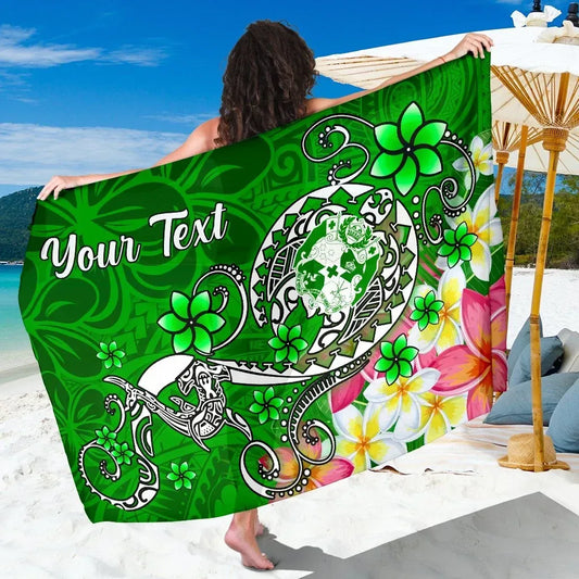Tonga Custom Personalised Sarong - Turtle Plumeria (Green)