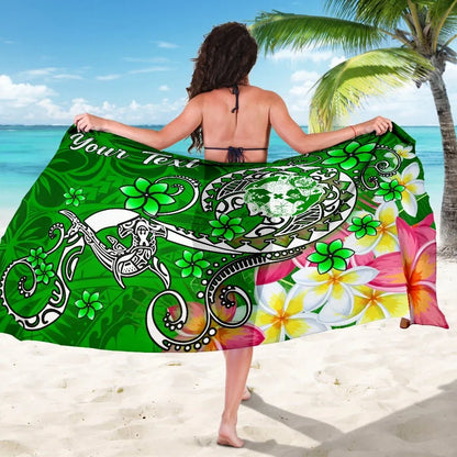 Tonga Custom Personalised Sarong - Turtle Plumeria (Green)