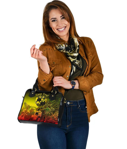 Tonga Custom Personalised Shoulder Handbag - Humpback Whale With Tropical Flowers (Yellow)