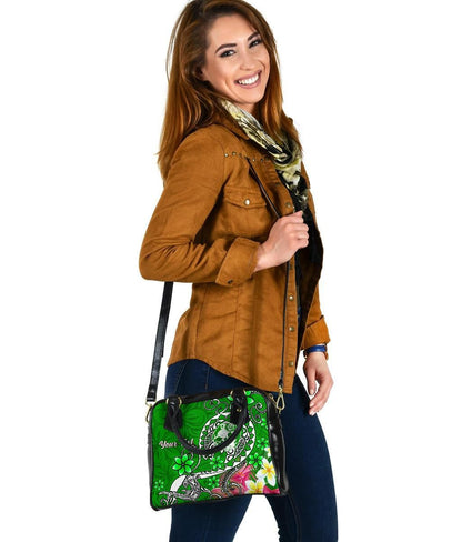 Tonga Custom Personalised Shoulder Handbag - Turtle Plumeria (Green)