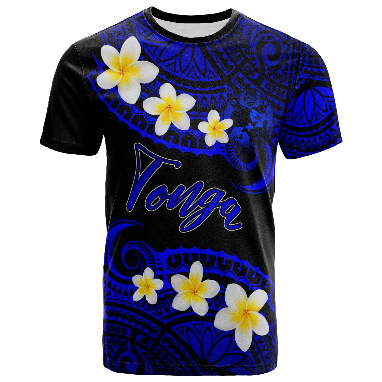 Tonga Custom Personalised T-Shirt - Plumeria Polynesian Vibe Blue