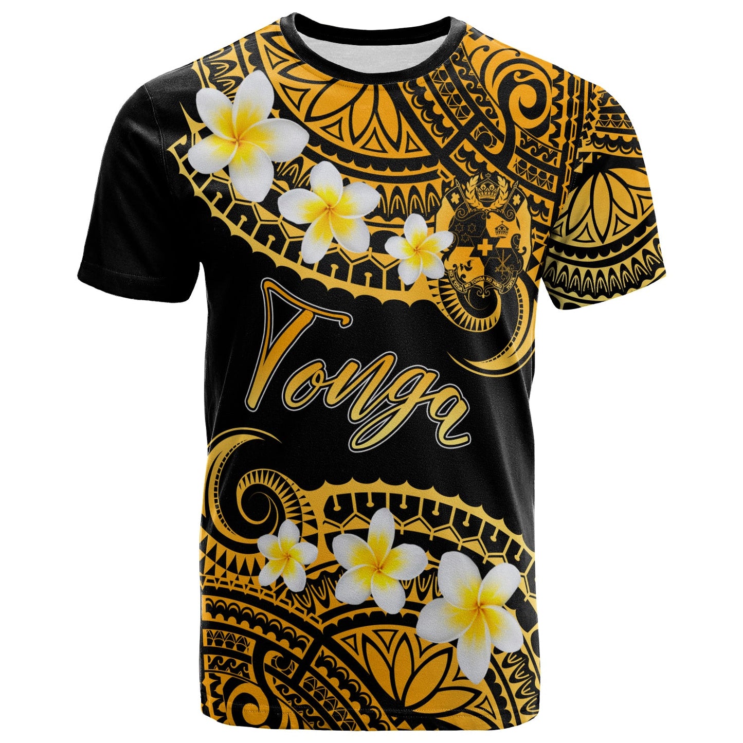 Tonga Custom Personalised T-Shirt - Plumeria Polynesian Vibe Gold