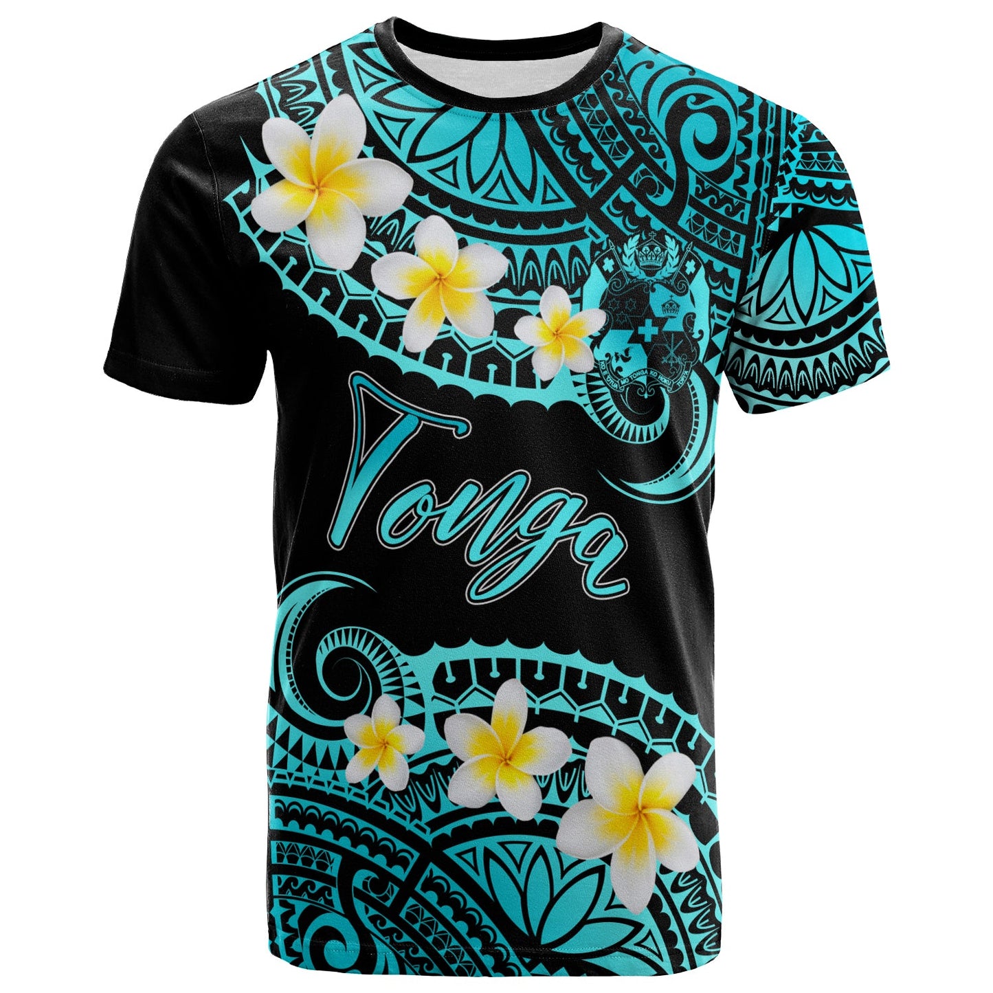 Tonga Custom Personalised T-Shirt - Plumeria Polynesian Vibe Turquoise