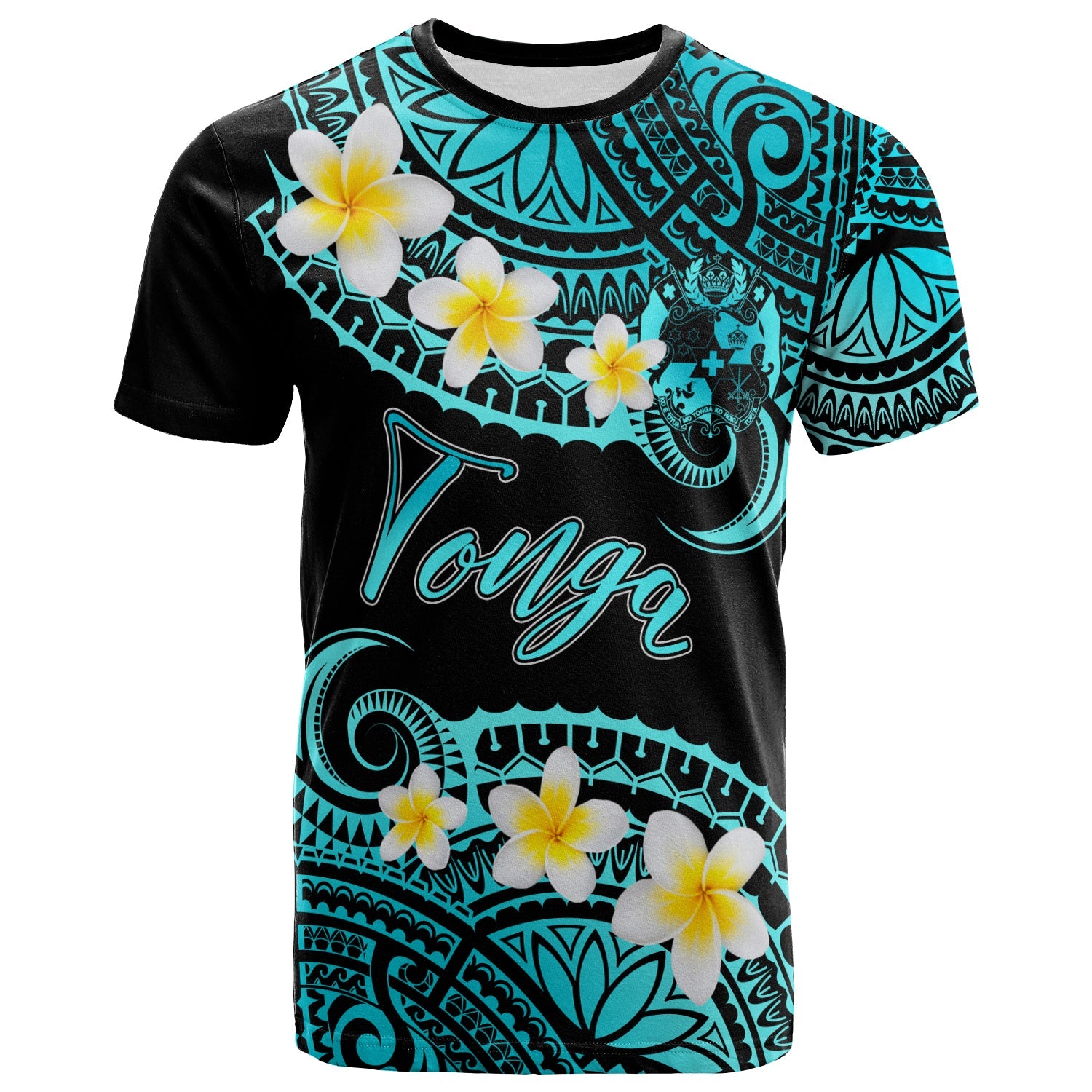 Tonga Custom Personalised T-Shirt - Plumeria Polynesian Vibe Turquoise