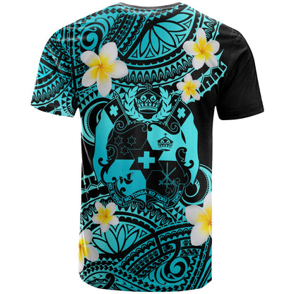Tonga Custom Personalised T-Shirt - Plumeria Polynesian Vibe Turquoise