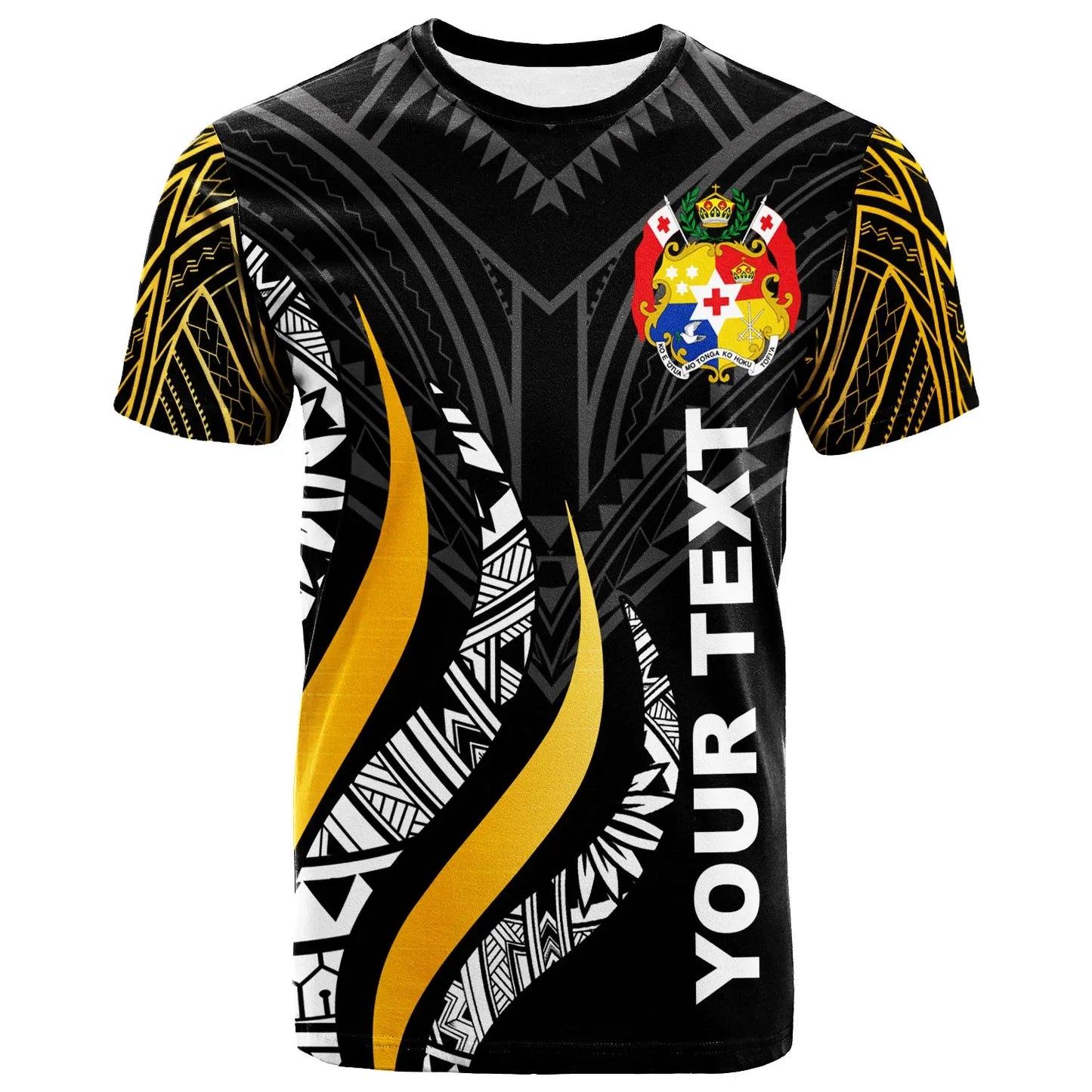 Tonga Custom Personalised T- Shirt - Tonga Strong Fire Pattern Gold