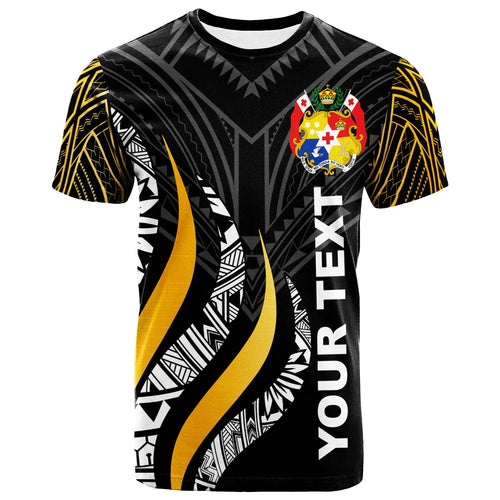 Tonga Custom Personalised T- Shirt - Tonga Strong Fire Pattern Gold