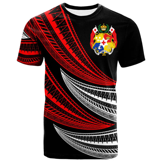 Tonga Custom Personalised T-Shirt - Wave Pattern Alternating Red Color