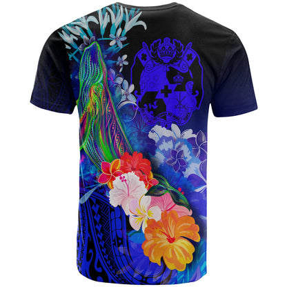Tonga Custom Personalised T-Shirts - Humpback Whale with Tropical Flowers (Blue)