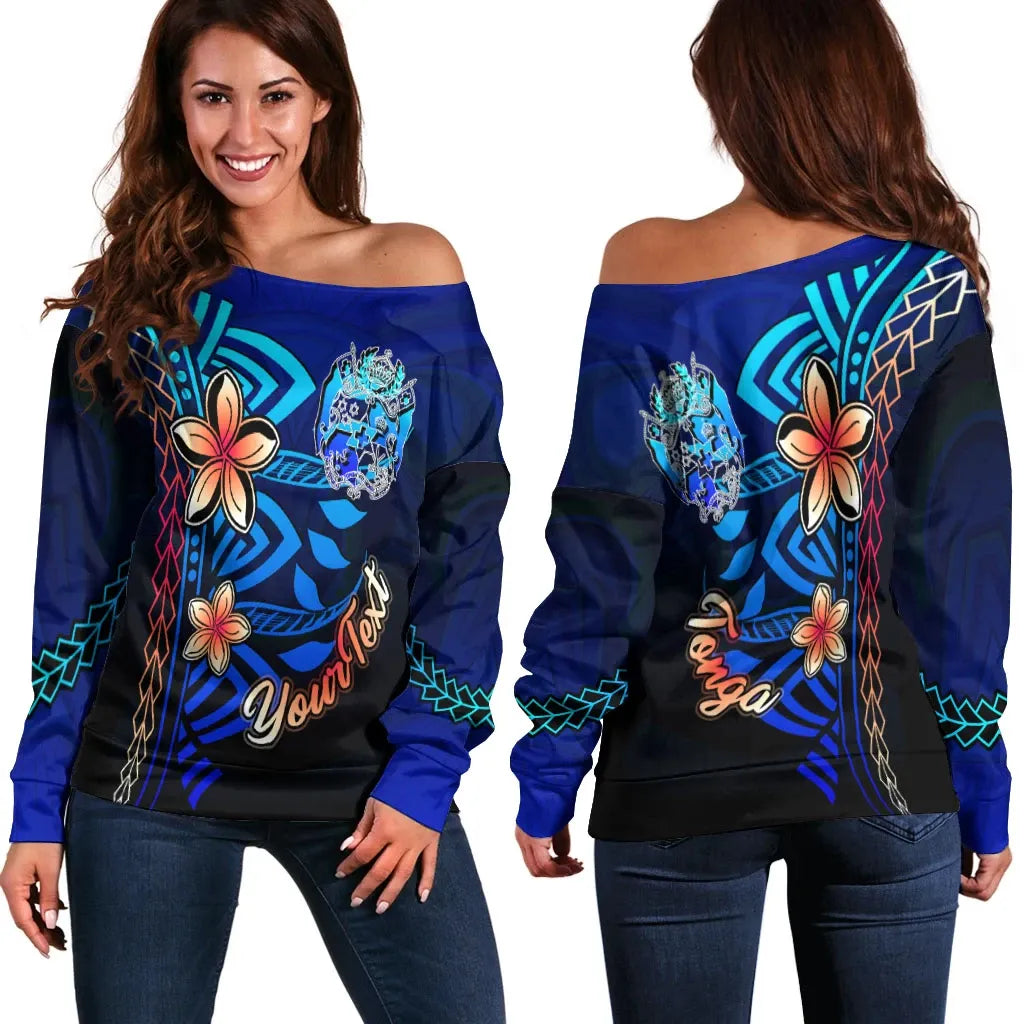 Tonga Custom Personalised Women Off Shoulder Sweater - Vintage Tribal Moutain