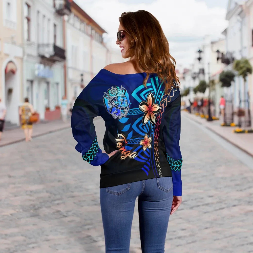 Tonga Custom Personalised Women Off Shoulder Sweater - Vintage Tribal Moutain