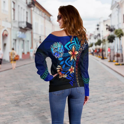 Tonga Custom Personalised Women Off Shoulder Sweater - Vintage Tribal Moutain