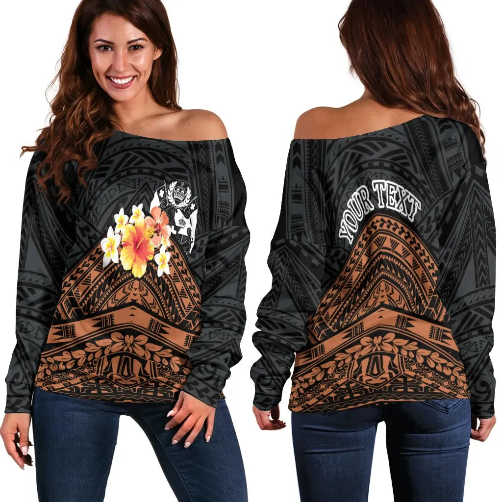 Tonga Custom Personalised Women Off Shoulder Sweaters - Tribal Pattern Hibiscus