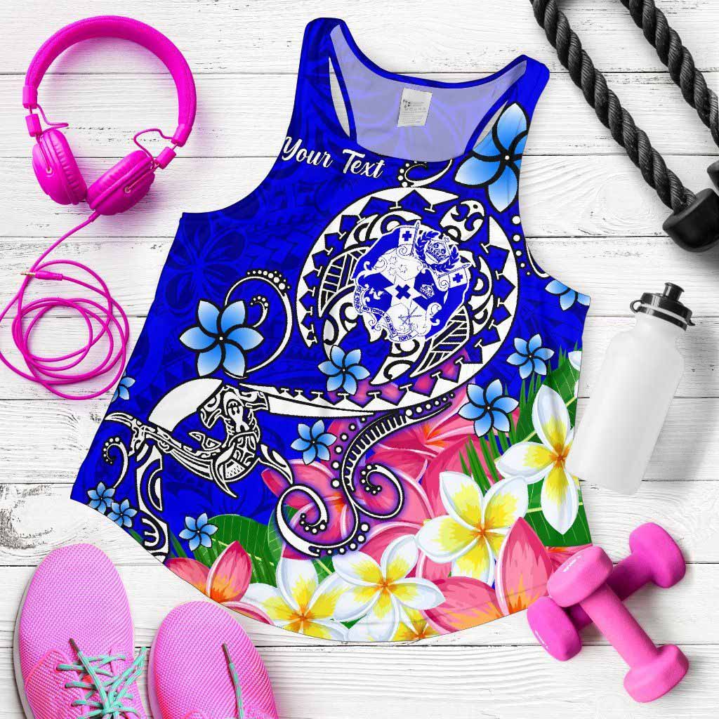 Tonga Custom Personalised Women Racerback Tank - Turtle Plumeria (Blue)