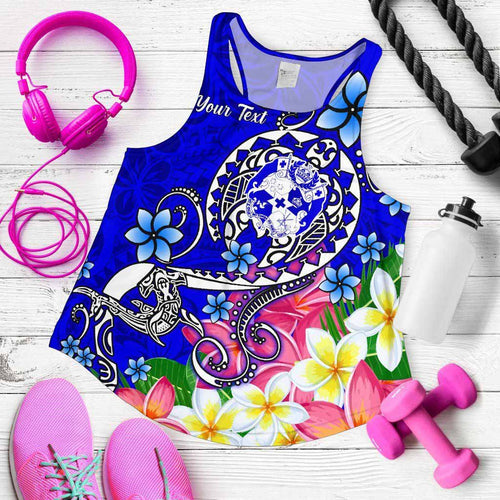 Tonga Custom Personalised Women Racerback Tank - Turtle Plumeria (Blue)