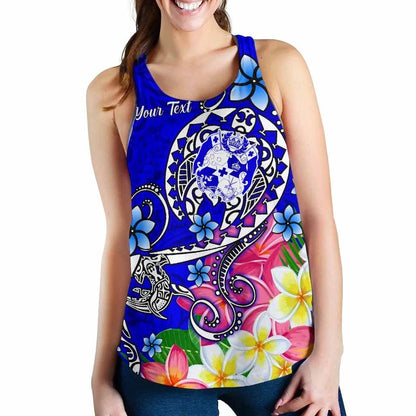 Tonga Custom Personalised Women Racerback Tank - Turtle Plumeria (Blue)