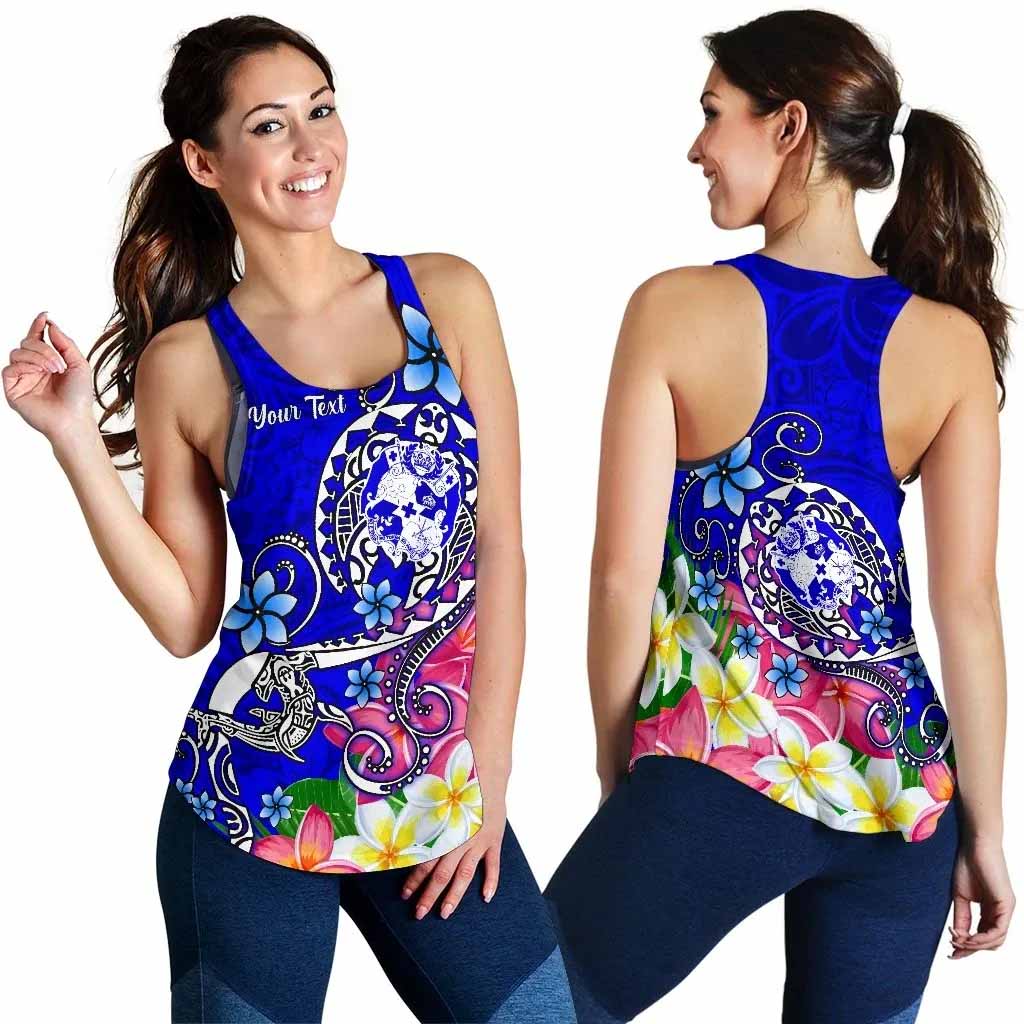 Tonga Custom Personalised Women Racerback Tank - Turtle Plumeria (Blue)