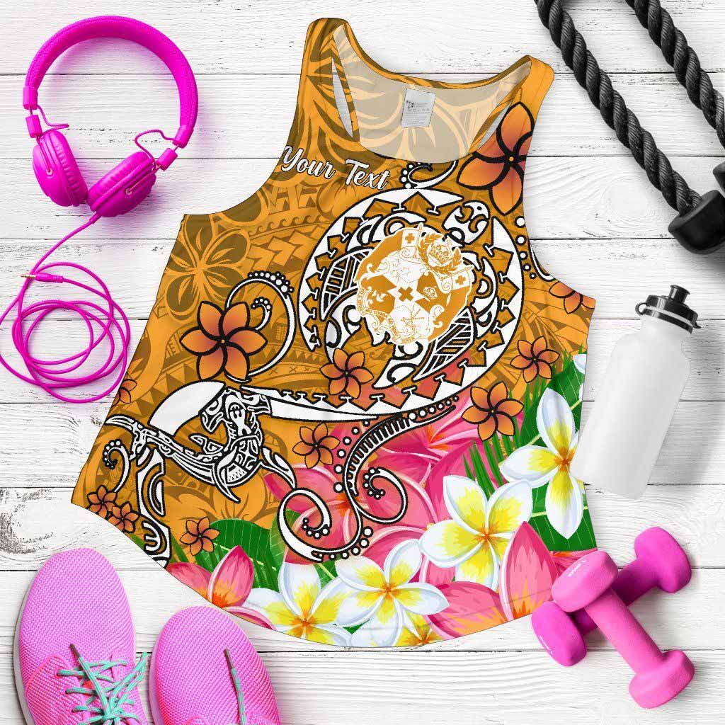 Tonga Custom Personalised Women Racerback Tank - Turtle Plumeria (Gold)