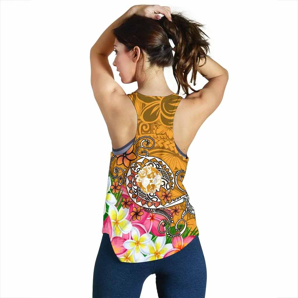 Tonga Custom Personalised Women Racerback Tank - Turtle Plumeria (Gold)