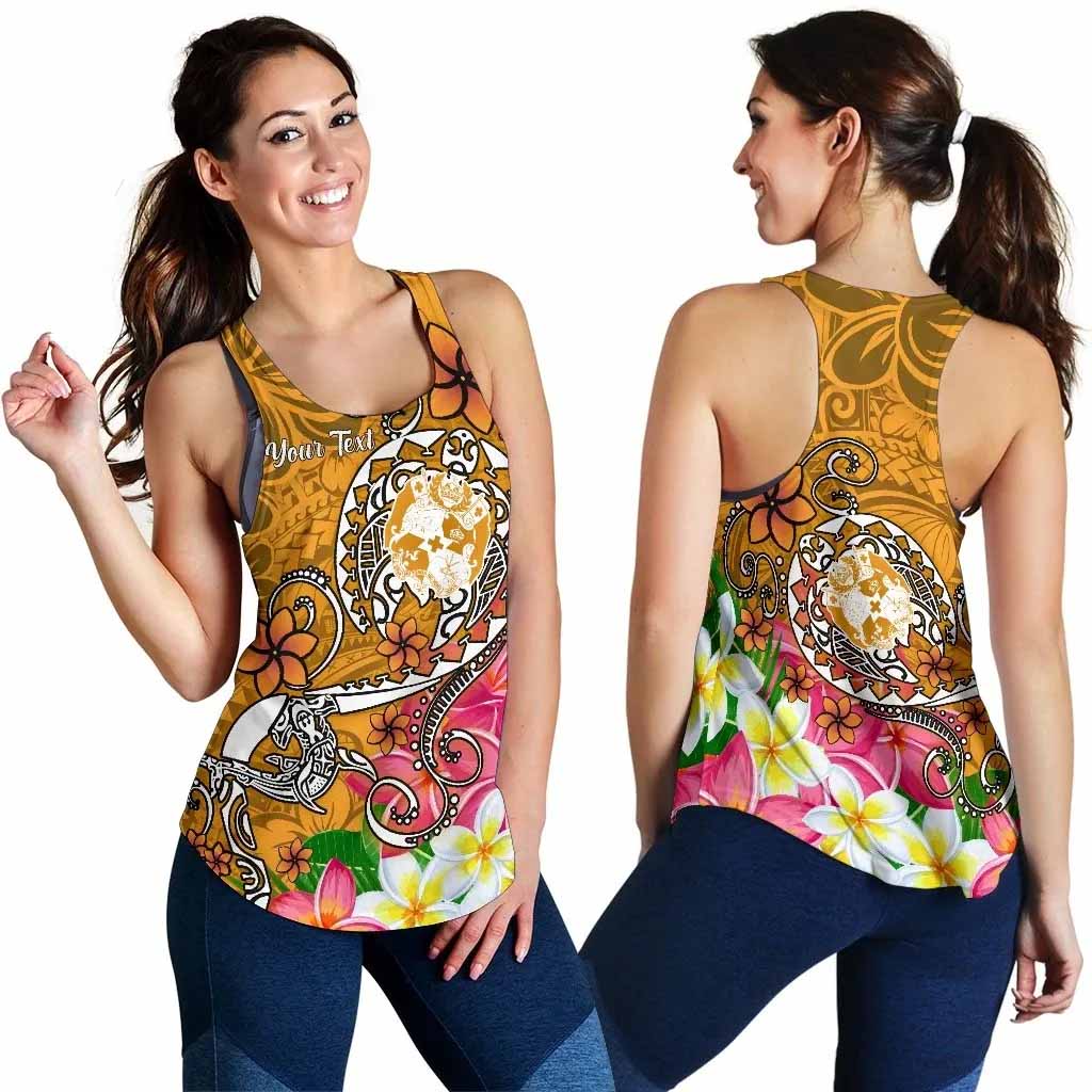 Tonga Custom Personalised Women Racerback Tank - Turtle Plumeria (Gold)