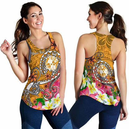Tonga Custom Personalised Women Racerback Tank - Turtle Plumeria (Gold)