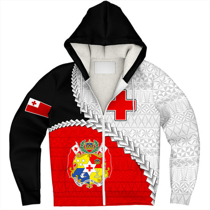 Tonga Sherpa Hoodie Design Flag With Ngatu Pattern