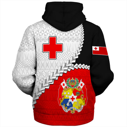 Tonga Sherpa Hoodie Design Flag With Ngatu Pattern