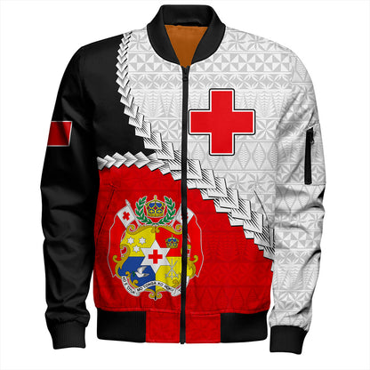 Tonga Bomber Jacket Design Flag With Ngatu Pattern
