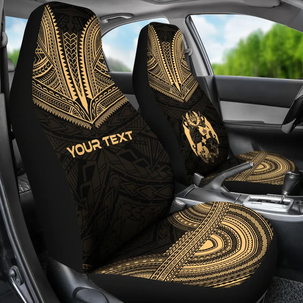 Tonga Custom Personalised Car Seat Cover - Tonga Coat Of Arms Polynesian Chief Tattoo Gold Version