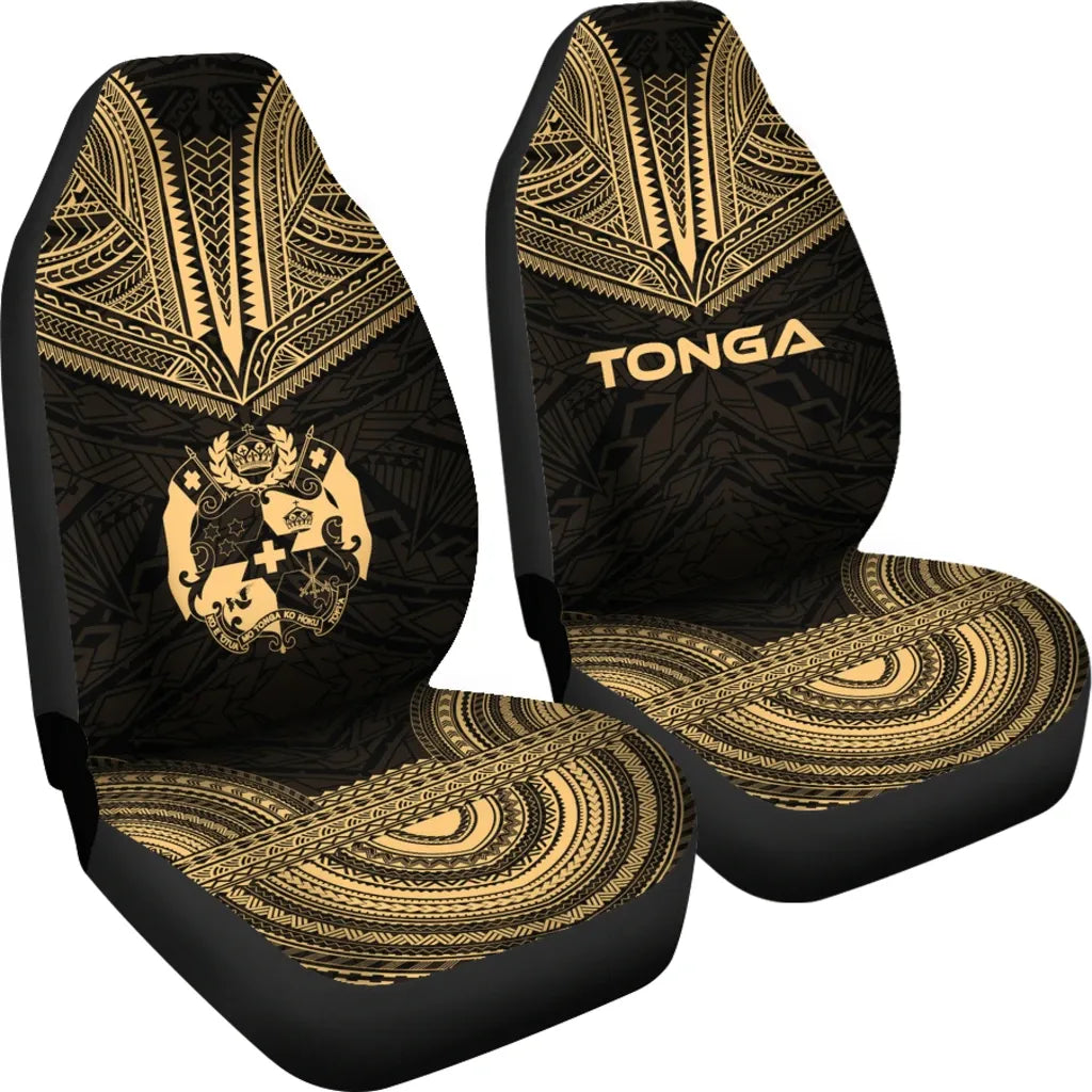 Tonga Car Seat Cover - Tonga Coat Of Arms Polynesian Chief Tattoo Gold Version
