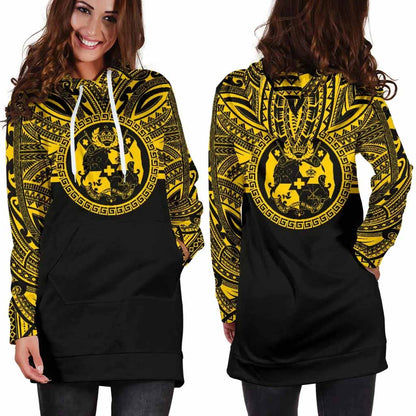 Tonga Female Hoodie Dress - Tonga Coat Of Arms Polynesian Gold Black