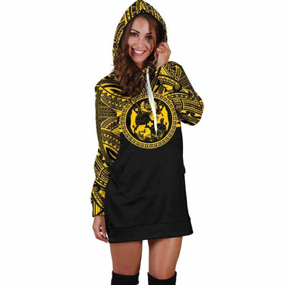 Tonga Female Hoodie Dress - Tonga Coat Of Arms Polynesian Gold Black