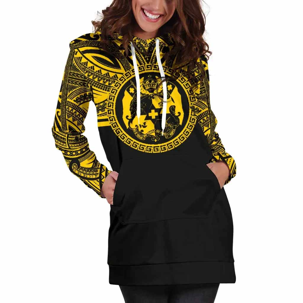 Tonga Female Hoodie Dress - Tonga Coat Of Arms Polynesian Gold Black