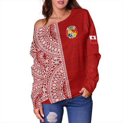 Tonga Off Shoulder Sweatshirt Ngatu Traditional Half Concept
