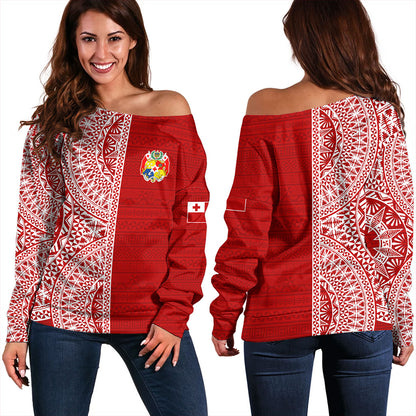 Tonga Off Shoulder Sweatshirt Ngatu Traditional Half Concept