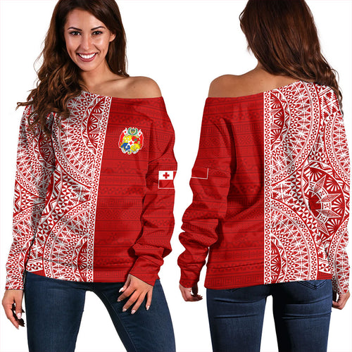 Tonga Off Shoulder Sweatshirt Ngatu Traditional Half Concept