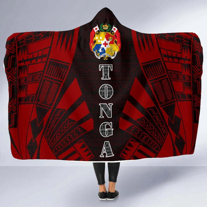 Tonga Hooded Blanket - Polynesian Tattoo Red