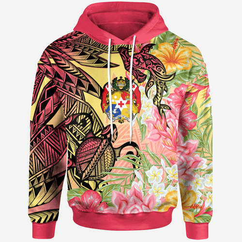 Tonga Hoodie - Flowers Tropical With Sea Animals
