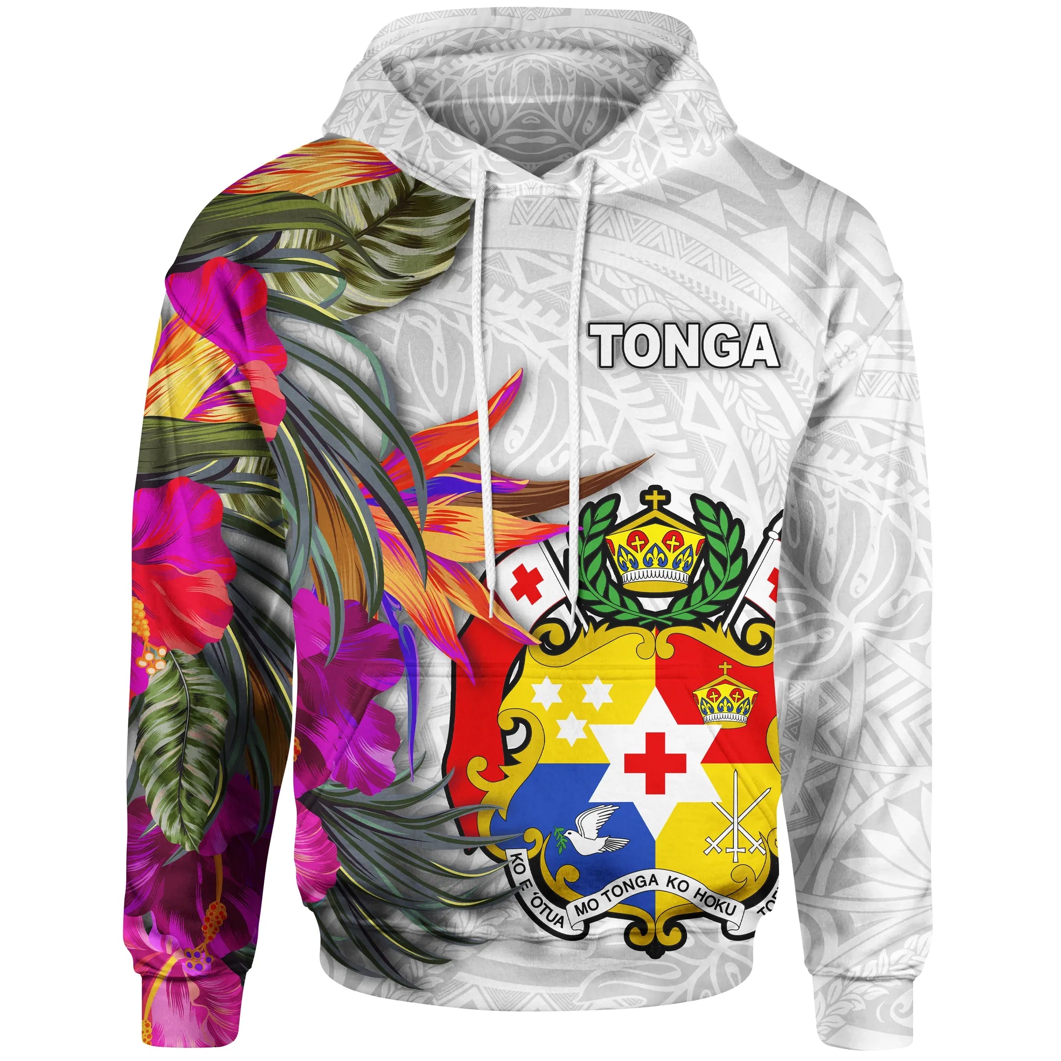 Tonga Hoodie Hibiscus Polynesian White pattern | Polynesian.co
