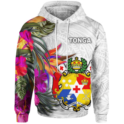 Tonga Hoodie Hibiscus Polynesian White pattern