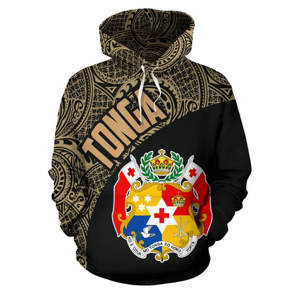 Tonga Hoodie - Tonga Coat Of Arms Polynesian Tattoo Gold