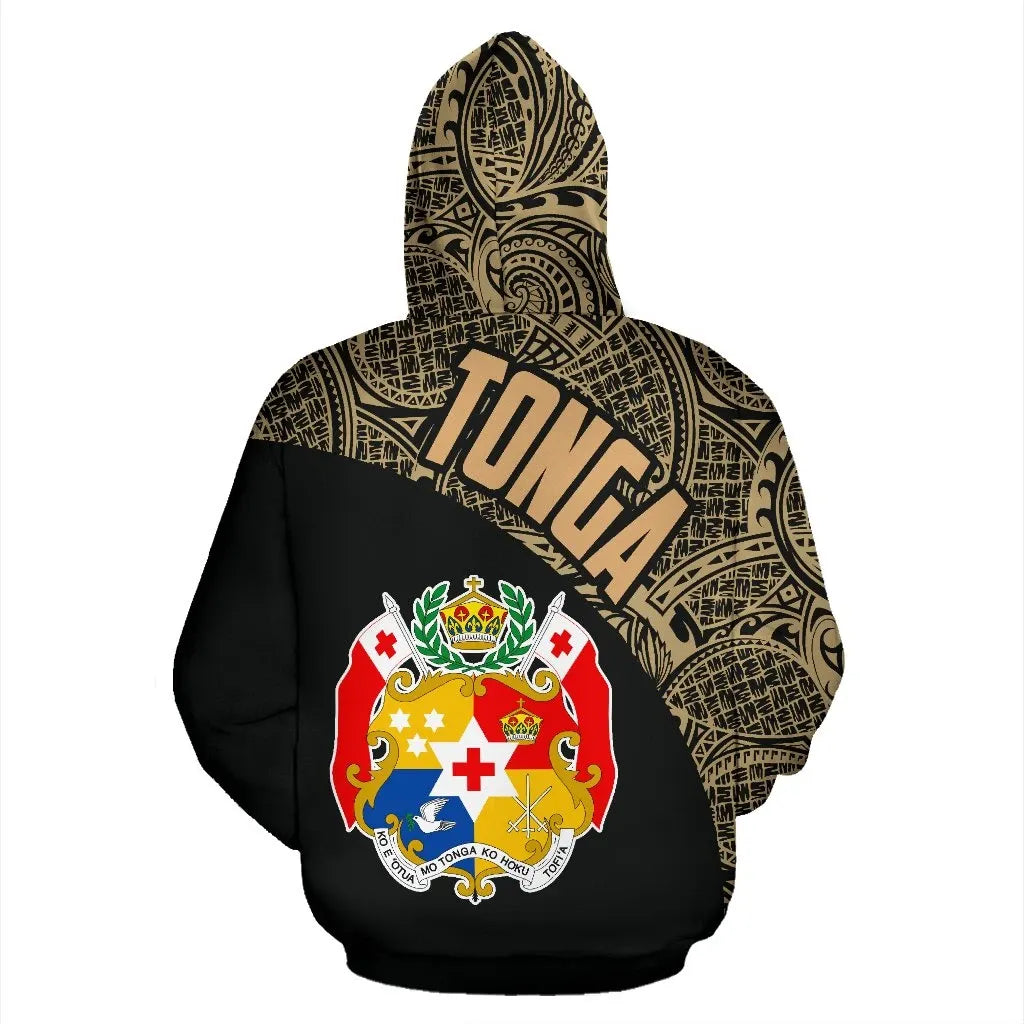 Tonga Hoodie - Tonga Coat Of Arms Polynesian Tattoo Gold