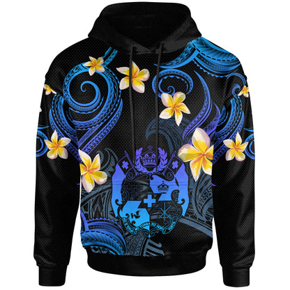 Tonga Hoodie - Custom Personalised Polynesian Waves with Plumeria Flowers (Blue)
