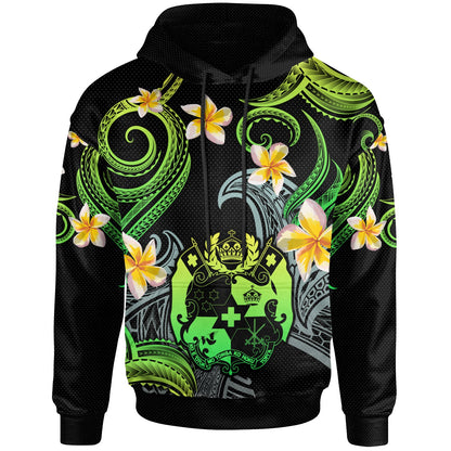 Tonga Hoodie - Custom Personalised Polynesian Waves with Plumeria Flowers (Green)